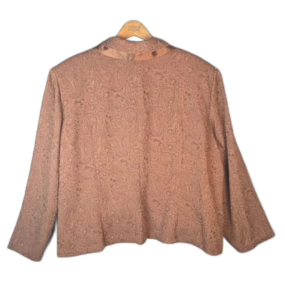 Danny and Nicole Jacket 30W Brown Textured Print Clear Beaded Collar Lined